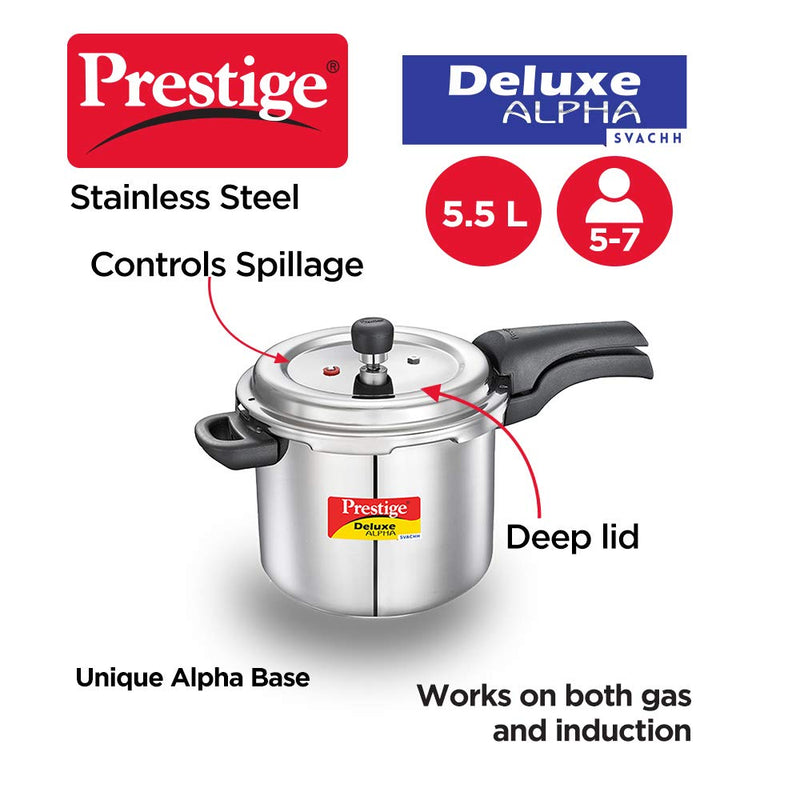 Prestige Deluxe Alpha Svachh Stainless Steel Pressure Cooker - 17