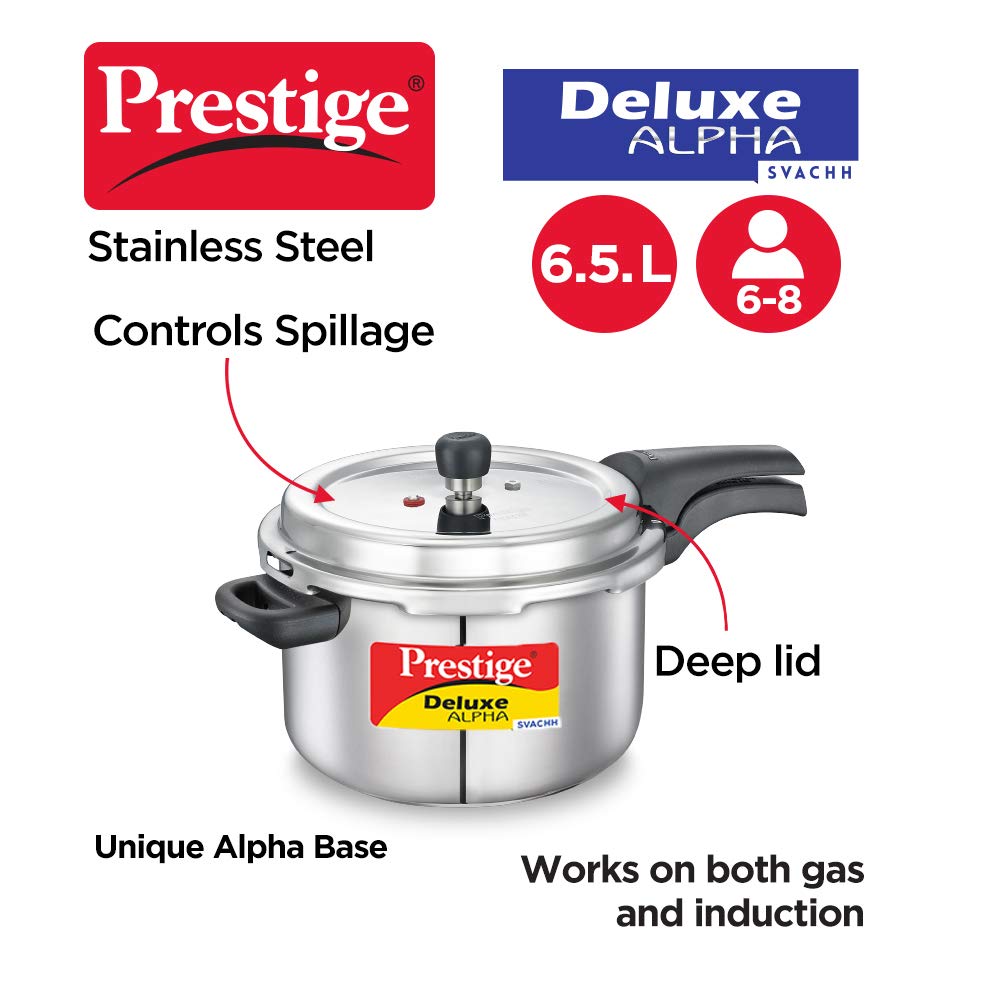 Prestige Deluxe Alpha Svachh Stainless Steel Pressure Cooker Silver