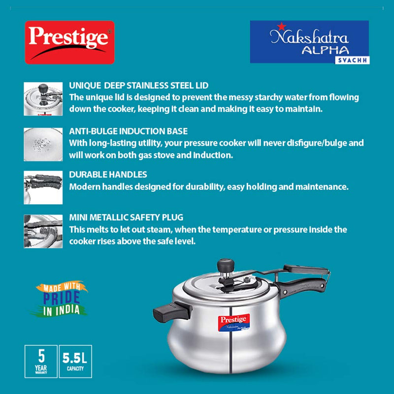 Prestige Svachh Nakshatra Alpha Stainless Steel Handi Pressure Cooker - 20258 - 9