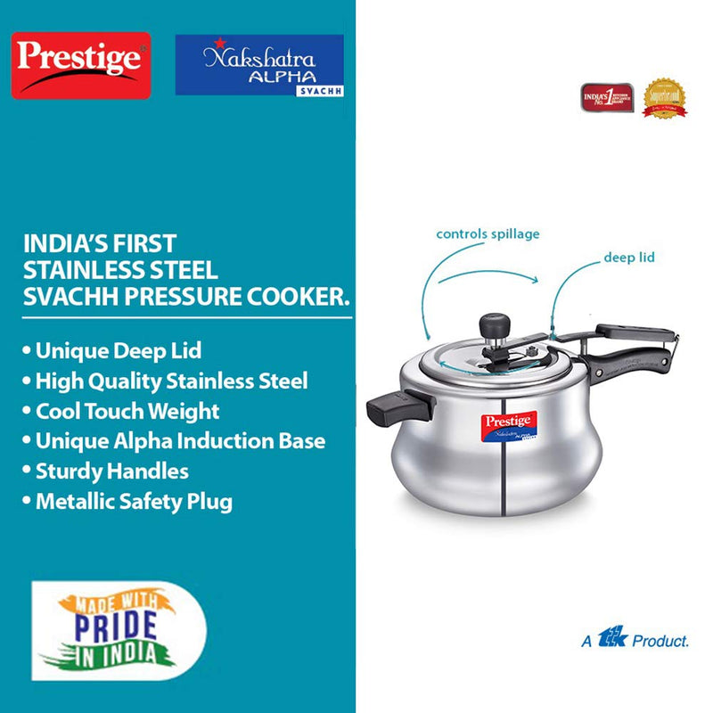 Prestige Svachh Nakshatra Alpha Stainless Steel Handi Pressure Cooker - 20258 - 8
