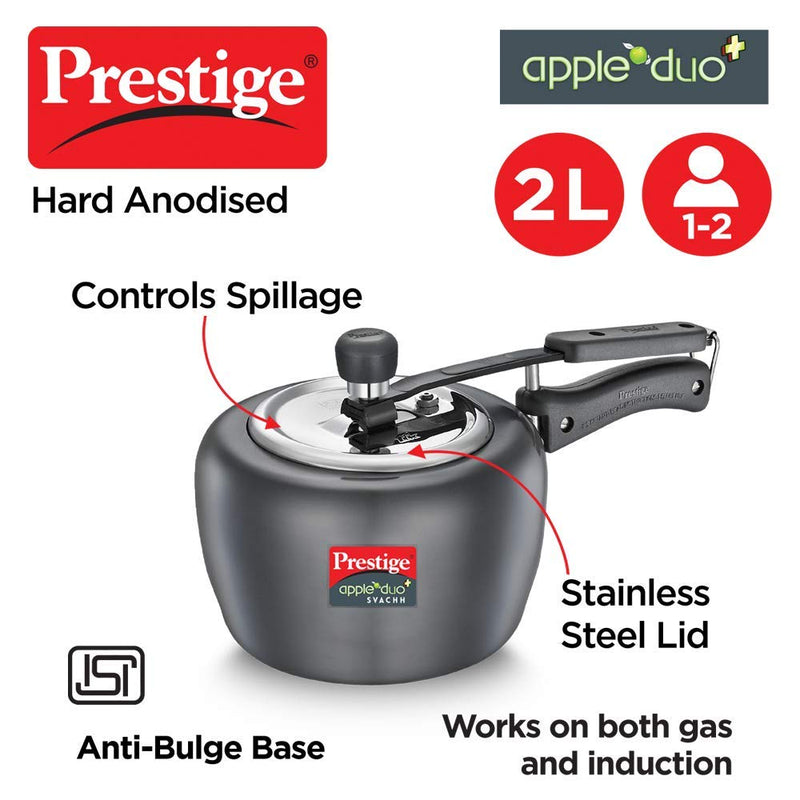 Prestige Svachh Apple Duo Plus Hard Anodized Pressure Cooker - 20262 - 2