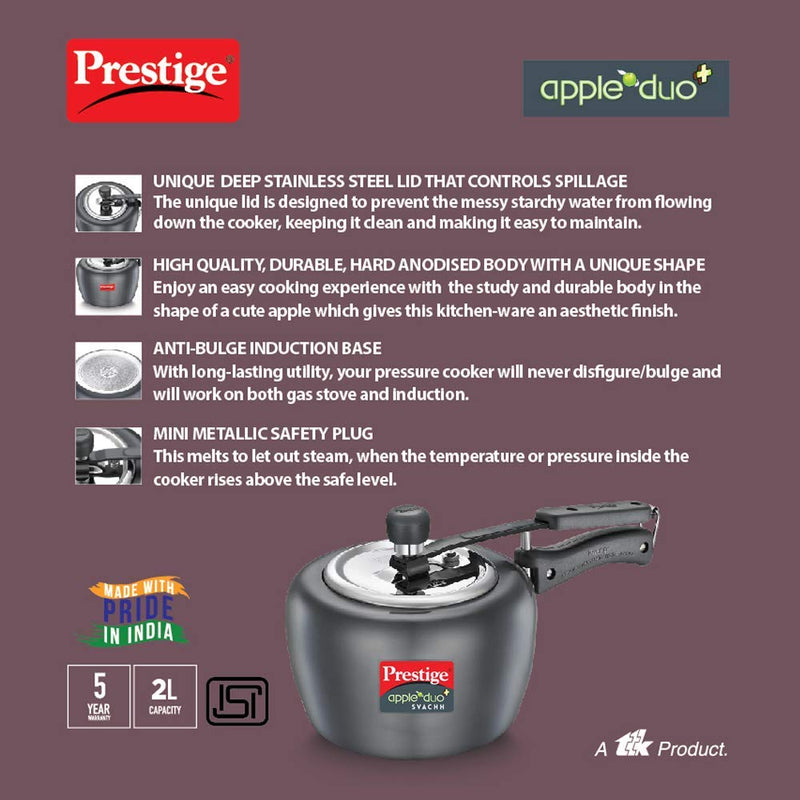 Prestige Svachh Apple Duo Plus Hard Anodized Pressure Cooker - 20262 - 4