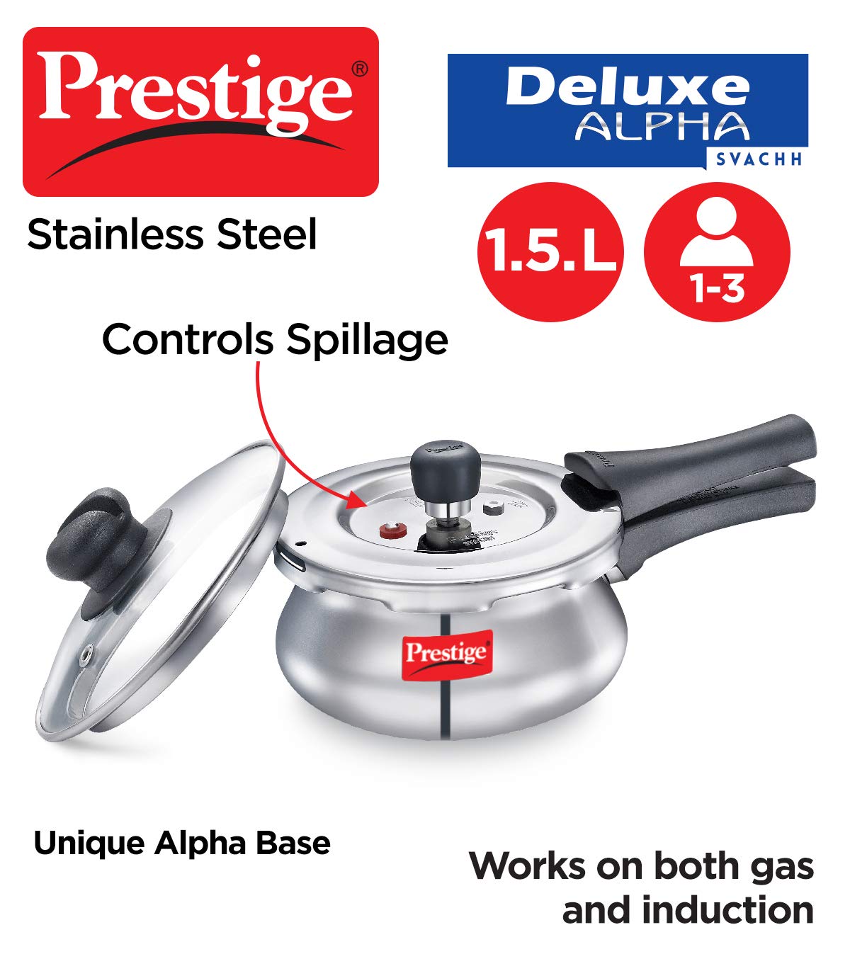 Borosil Prestige Steel Cooker Litre Price Prestige Deluxe Alpha Svachh Stainless Steel Handi Pressure Cooker With Glass Lid, Litres, Silver