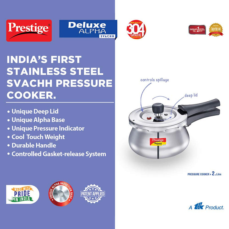 Prestige Deluxe Alpha Svachh Stainless Steel Pressure Cooker Handi - 3