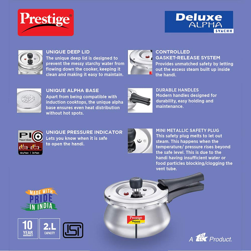 Prestige Deluxe Alpha Svachh Stainless Steel Pressure Cooker Handi - 4