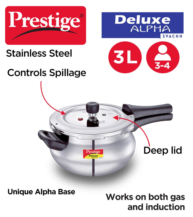 Prestige Deluxe Alpha Svachh Stainless Steel Pressure Cooker Handi - 7