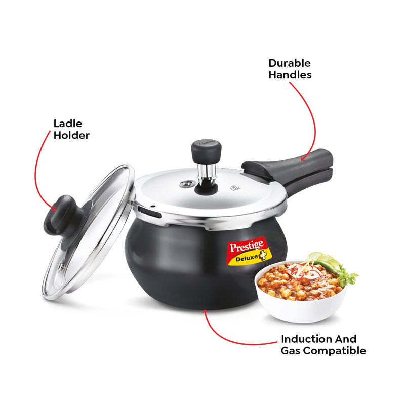 Prestige Deluxe Duo Plus Hard Anodised Handi Pressure Cooker with Glass Lid and 1 Stainless Steel Lid - 10