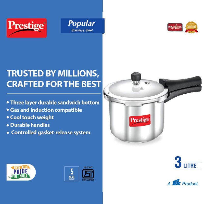 Prestige Popular Stainless Steel Pressure Cooker - 8