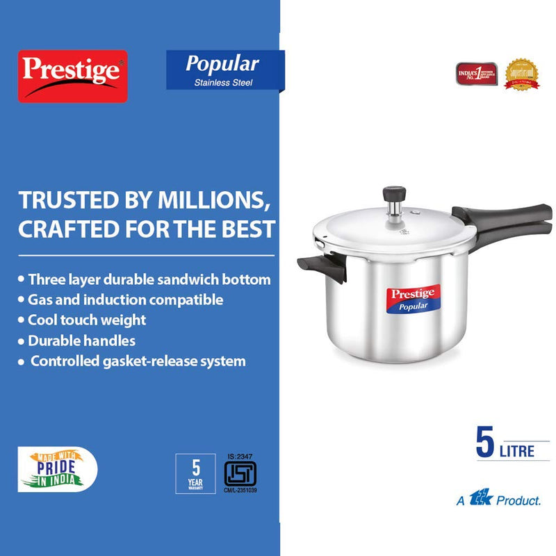 Prestige Popular Stainless Steel Pressure Cooker - 12