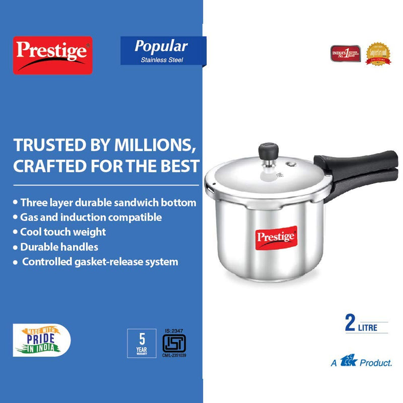 Prestige Popular Stainless Steel Pressure Cooker - 3