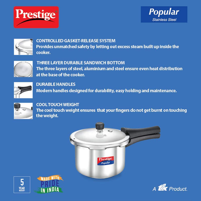 Prestige Popular Stainless Steel Pressure Cooker - 4