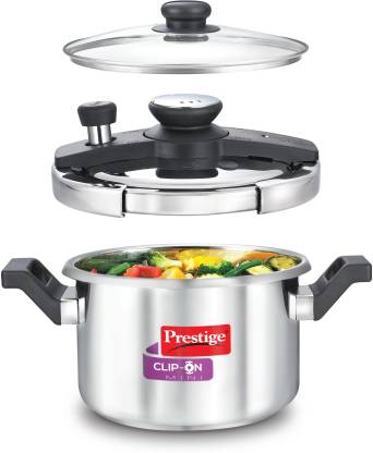 Prestige Clip-on Mini Stainless Steel Pressure Cookers with Glass Lid