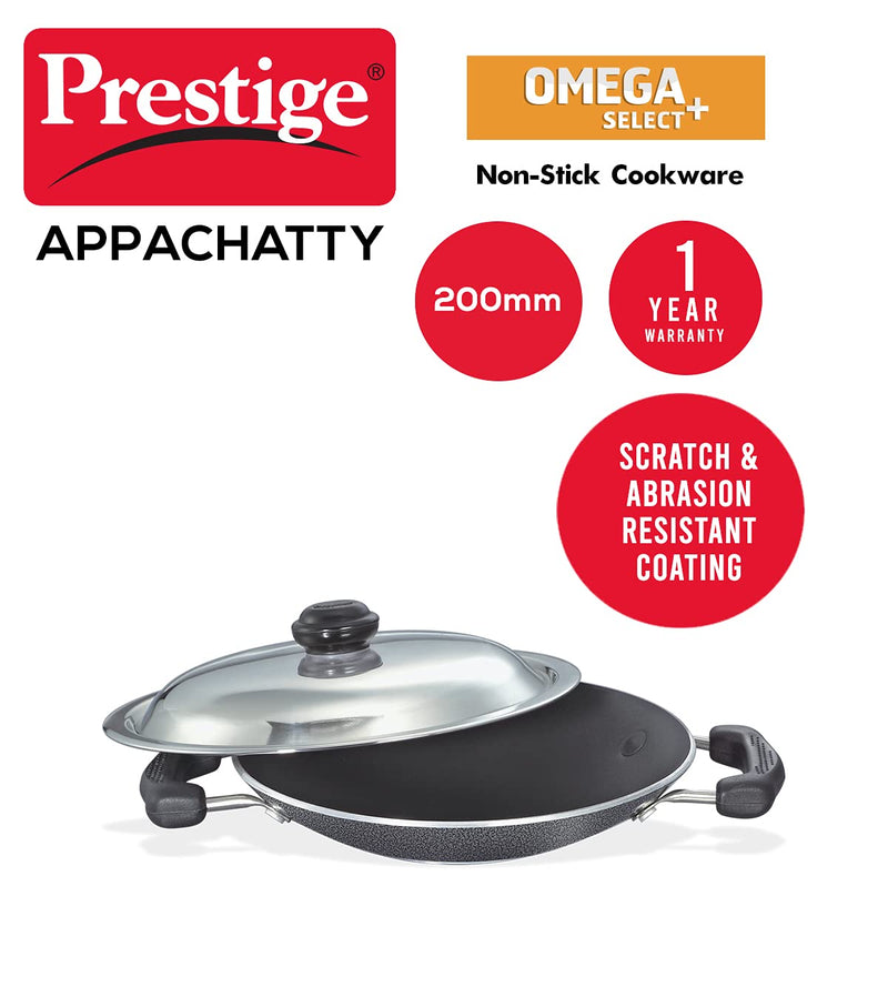 Prestige Omega Select Plus Deep 20 cm Appachetty with Stainless Steel Lid | Black