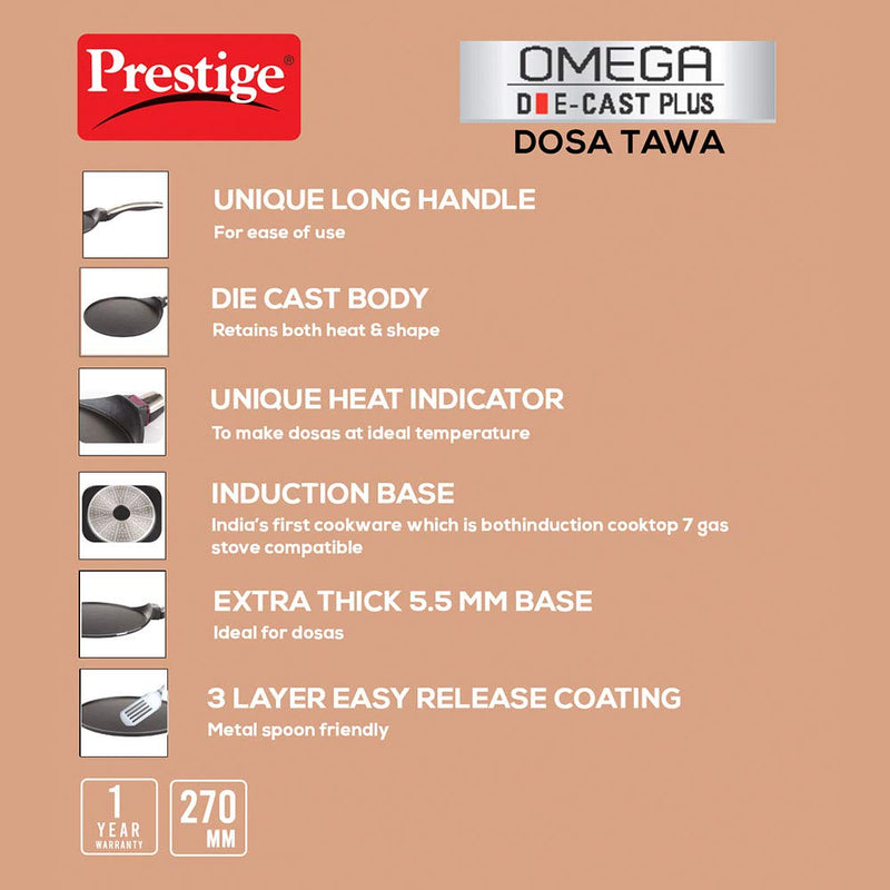 Prestige Omega Die-Cast Plus Non-Stick Tawa, 27cm