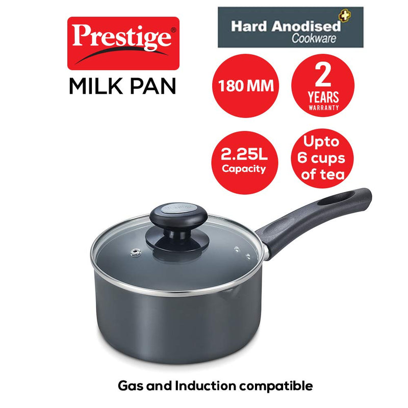 Prestige Hard Anodised Plus Induction Bottom Milk Pan with Glass Lid - 30967 - 7