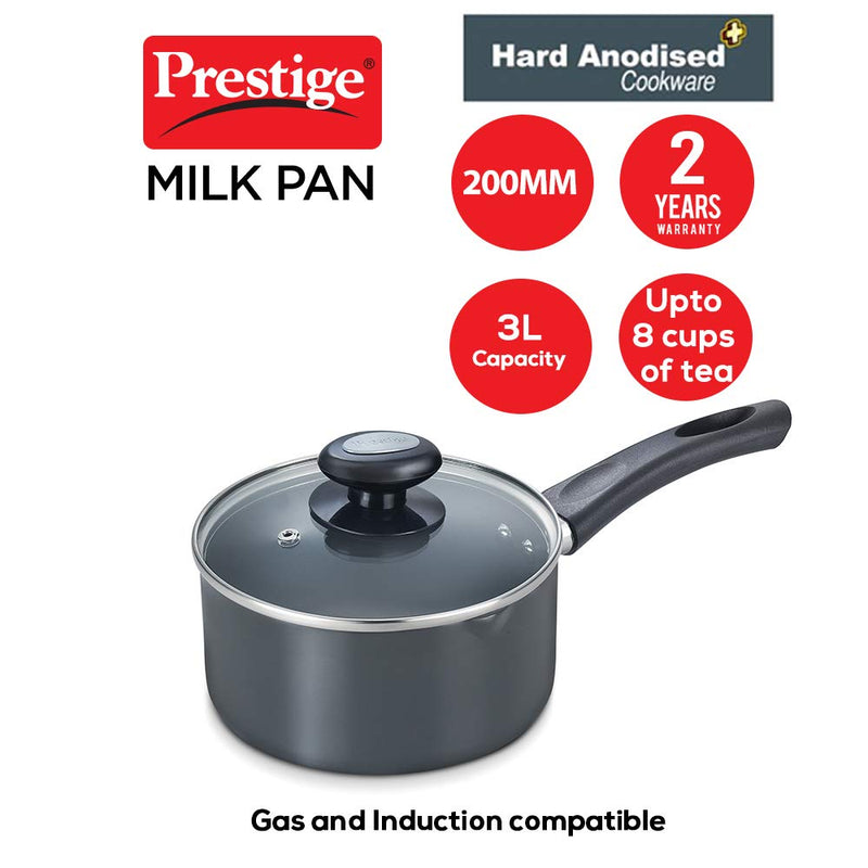 Prestige Hard Anodised Plus Induction Bottom Milk Pan with Glass Lid - 30968 -12