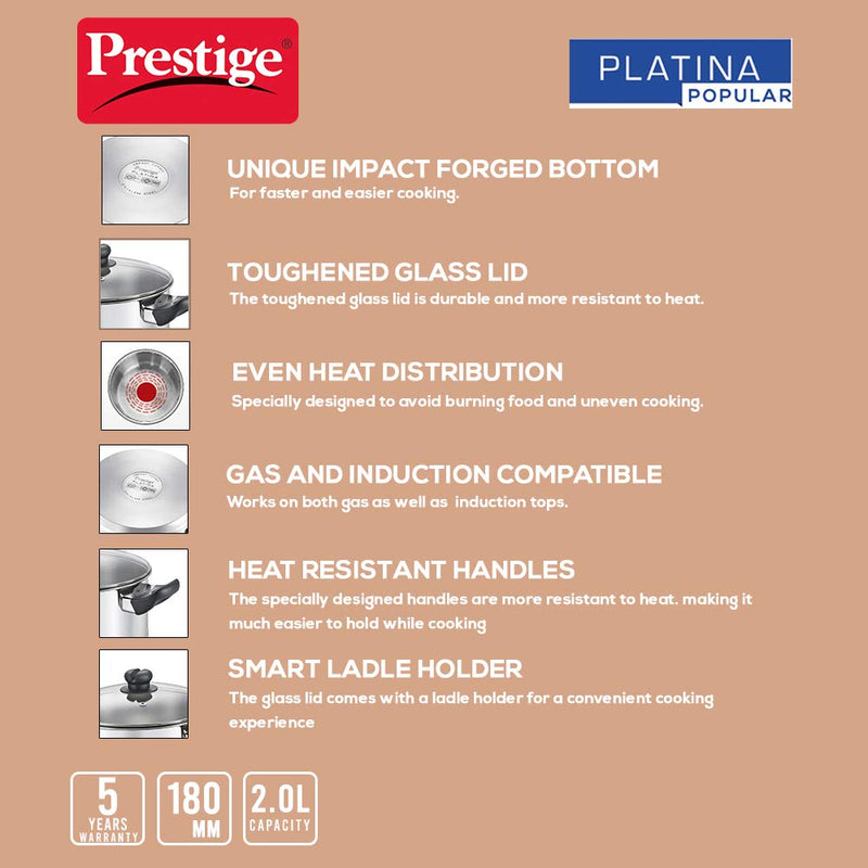 Prestige Platina Popular Stainless Steel Casserole with Glass Lid - 36163 - 4