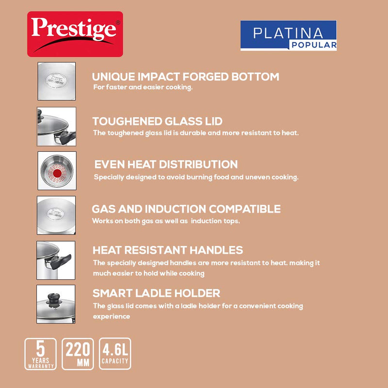 Prestige Platina Popular Stainless Steel Casserole with Glass Lid - 36165 - 14