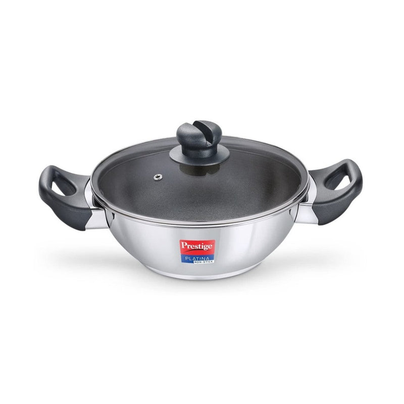 Prestige Platina Non-stick Stainless Steel Induction Bottom Kadai with Glass Lid - 22 cm - 6
