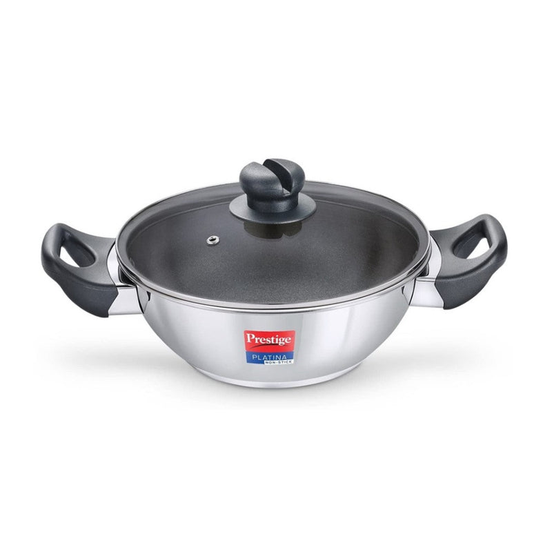 Prestige Platina Non-stick Stainless Steel Induction Bottom Kadai with Glass Lid - 20 cm - 1
