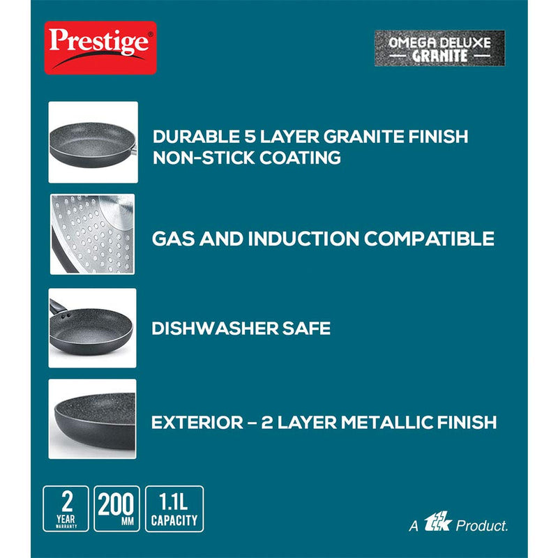 Prestige Omega Deluxe Granite Fry Pan, 1.1L | 1.7L | 3L | Black only on www.rasoishop.com