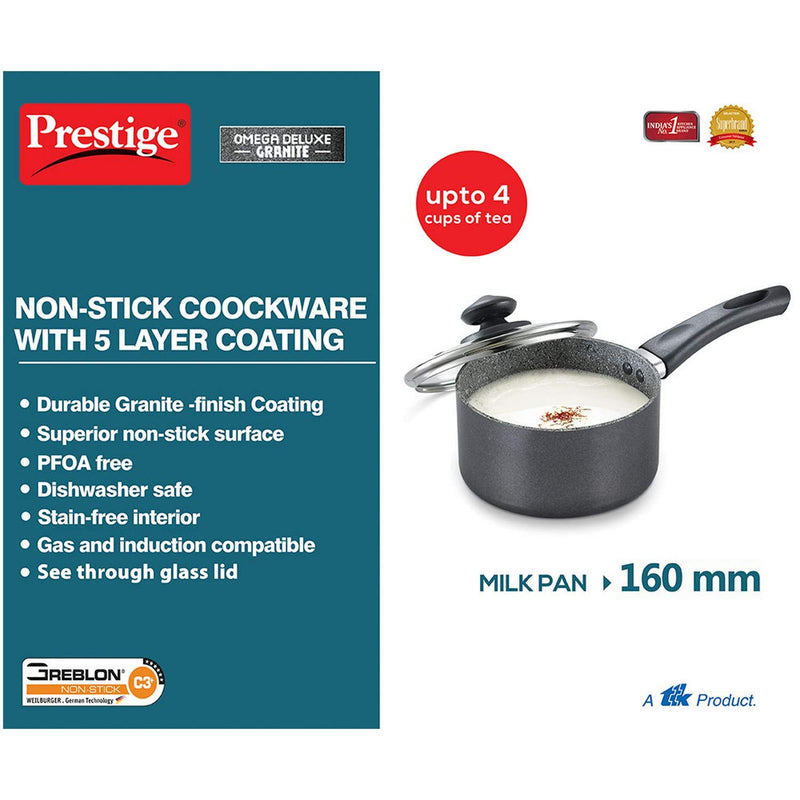 Prestige Omega Deluxe Granite Milk Pan with Lid, 160mm - PR36314