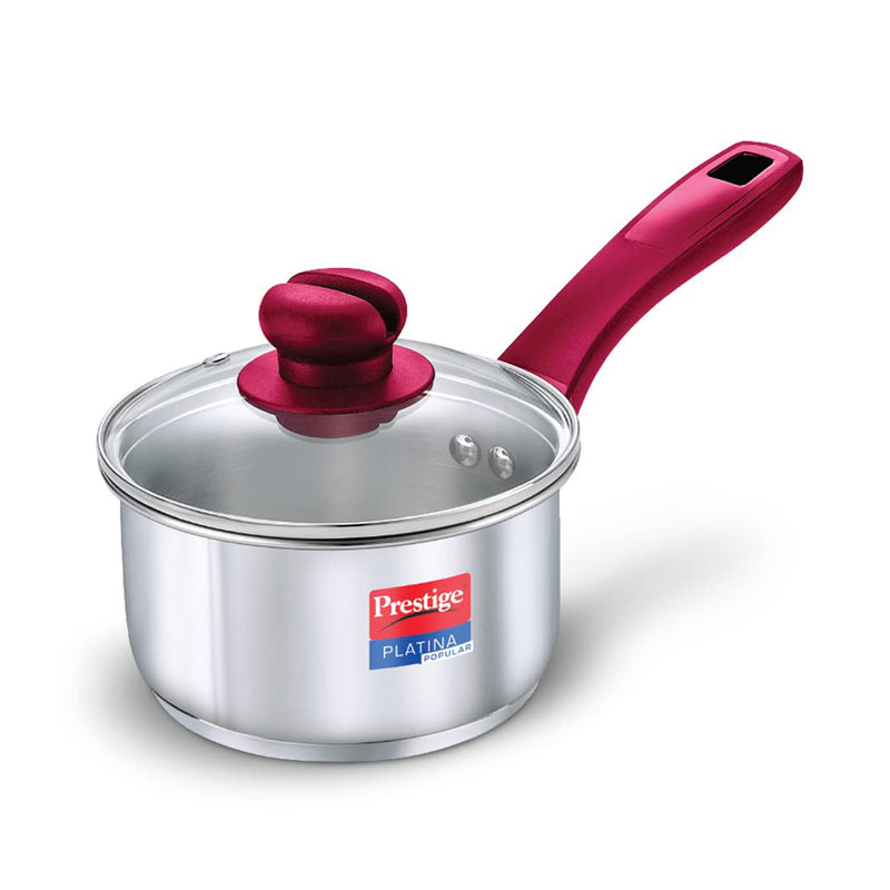 Prestige Platina Popular Stainless Steel Sauce Pan with Glass Lid - 14 cm - 36881 - 1