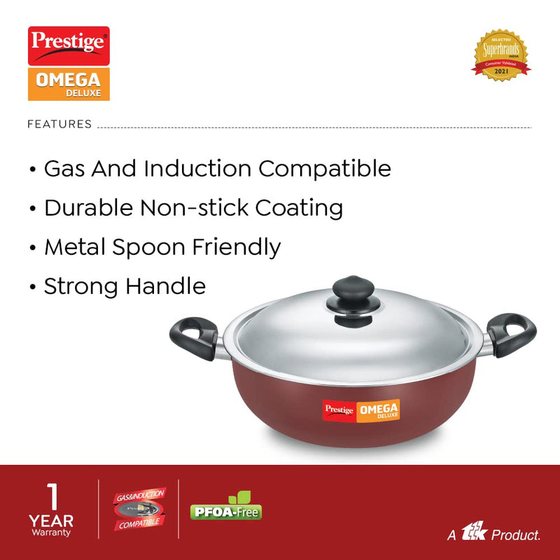 Prestige Omega Deluxe Stainless Steel Non-Stick Coating Kadai with Lid - 3