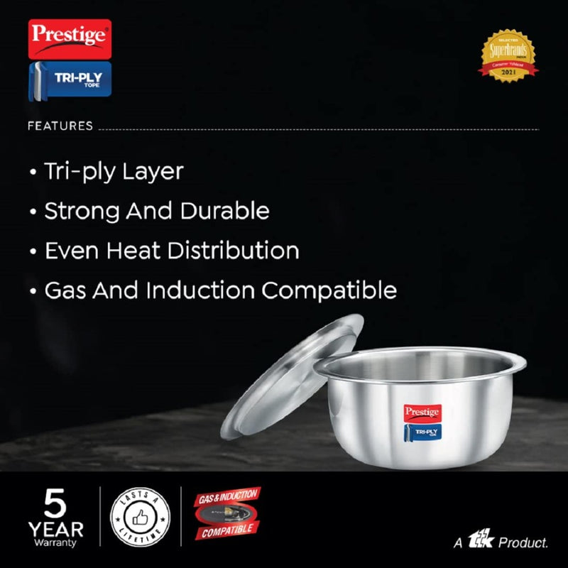 Prestige Tri-ply Stainless Steel Induction Base Tope with Lid - 12 cm - 37484 - 4