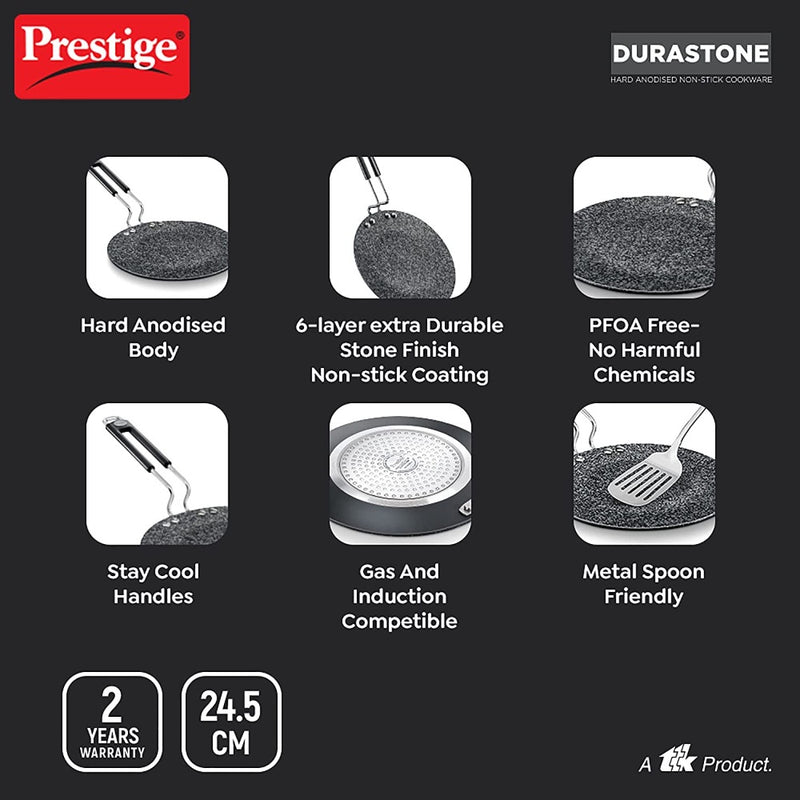 Prestige Durastone Hard Anodised 6 Layer Non-Stick Coating Concave Tawa - 5