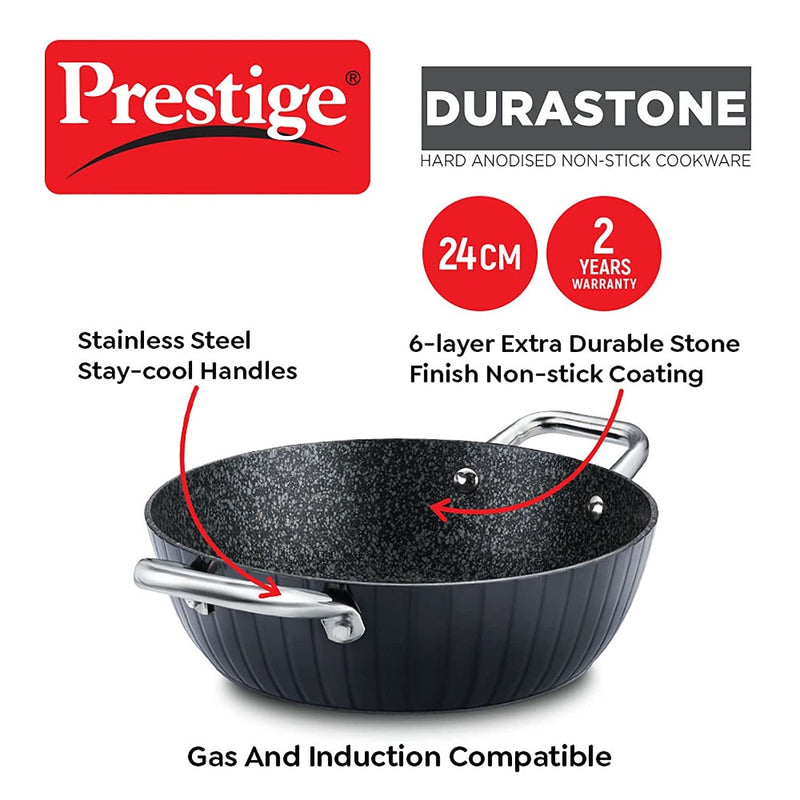 Prestige Durastone Hard Anodised 6 Layer Non-Stick Coating Kadai with Glass Lid - 3