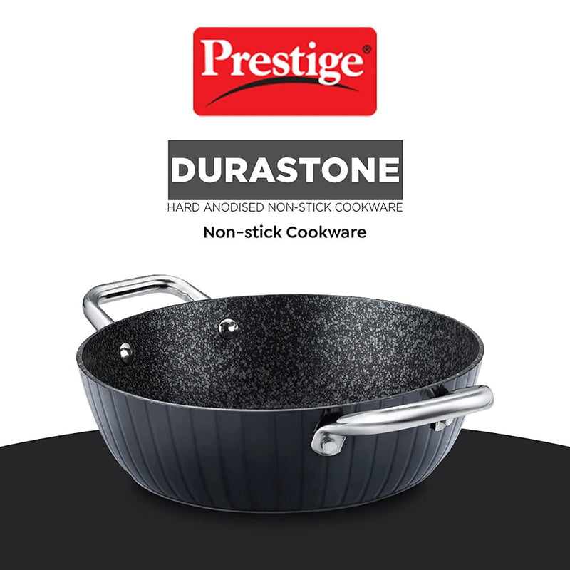 Prestige Durastone Hard Anodised 6 Layer Non-Stick Coating Kadai with Glass Lid - 10