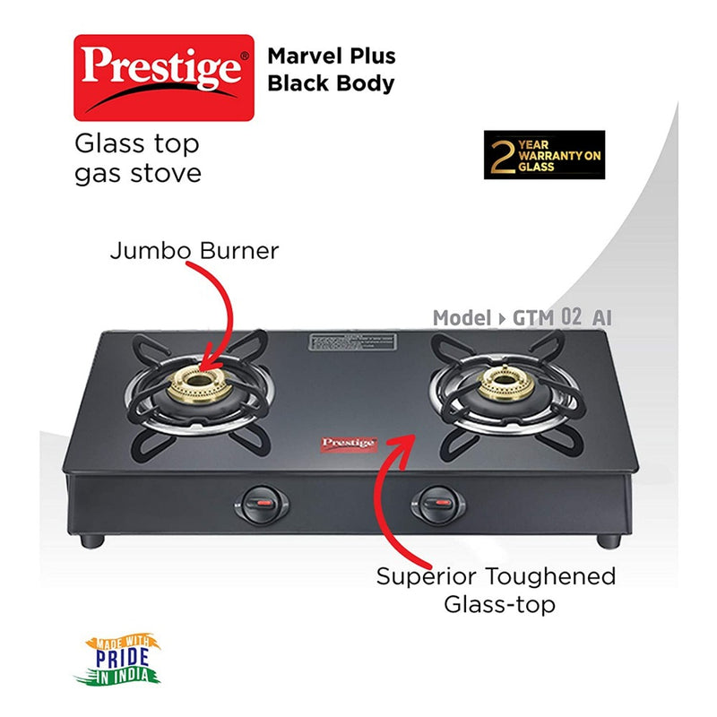 Prestige Marvel Plus 2 Burner Glass Top Gas Stove - 7