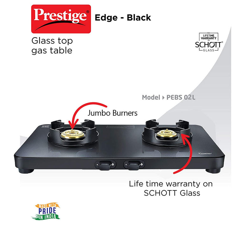 Prestige PEBS 02L - Edge 2 Burner Gas Stove Black S - PR40090