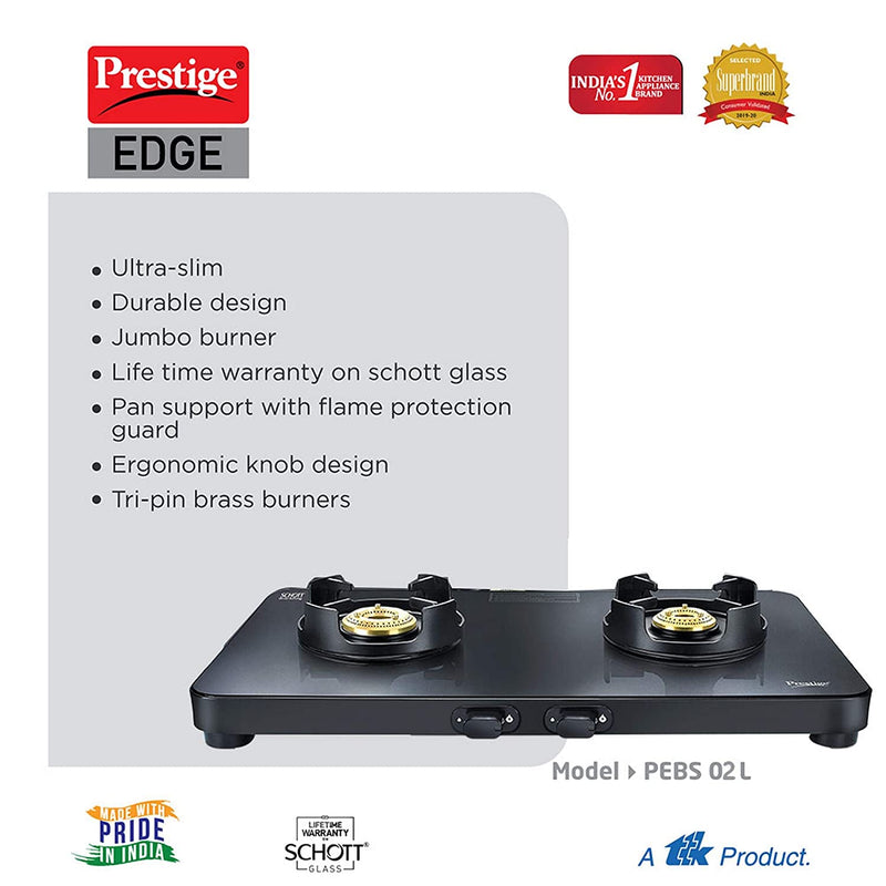 Prestige PEBS 02L - Edge 2 Burner Gas Stove Black S - PR40090