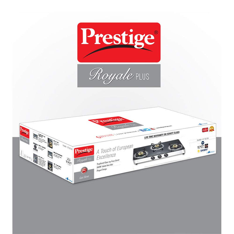 Prestige Royale Plus Stainless Steel 3 Burner Gas Stove, Black (40178)