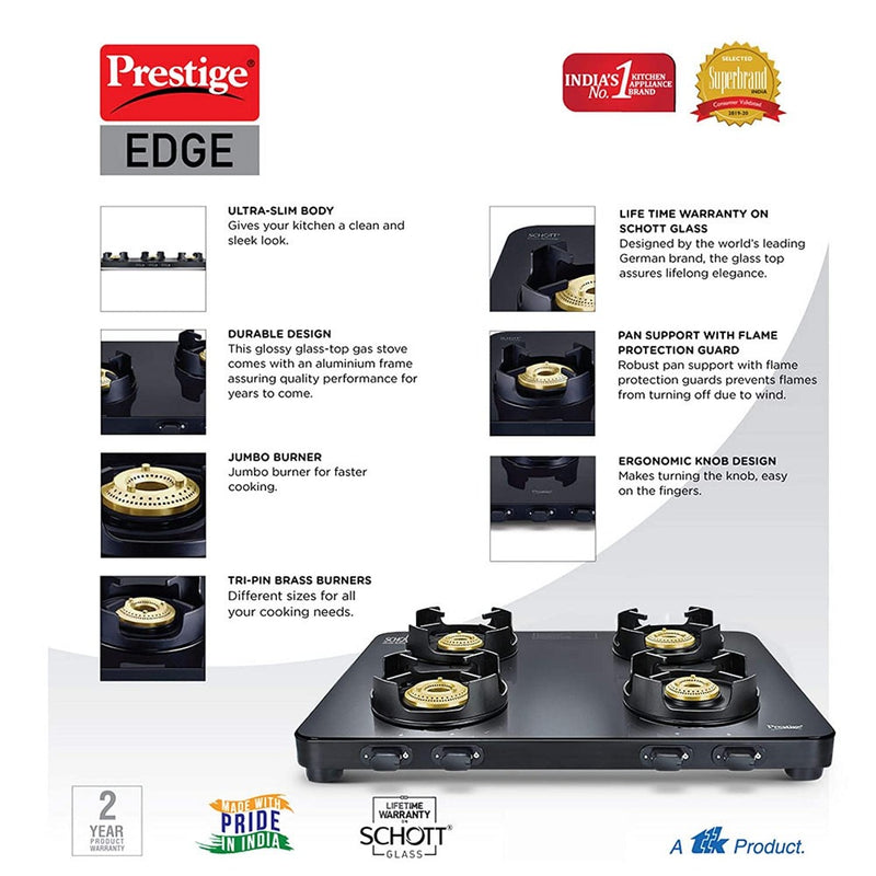 Prestige Edge Schott Glass Top 4 Burner Gas Stove - 4