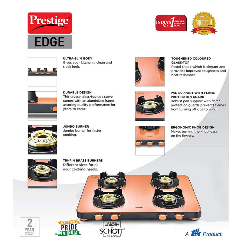 Prestige Edge 4 Burner Gas Stove Pastel - PEPS 04 PR40289 - 5