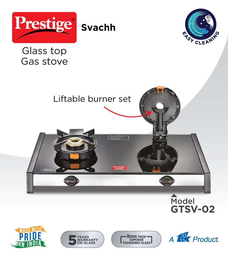 Prestige Svachh GTSV02 2 Burner Glass top LP Gas Stove with Liftable