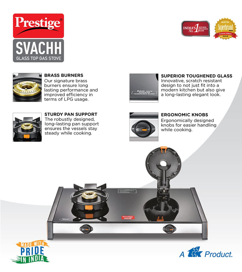 Prestige Svachh GTSV-02 2 Burner Glass top LP Gas Stove with Liftable Burner Set - 40368 - 4
