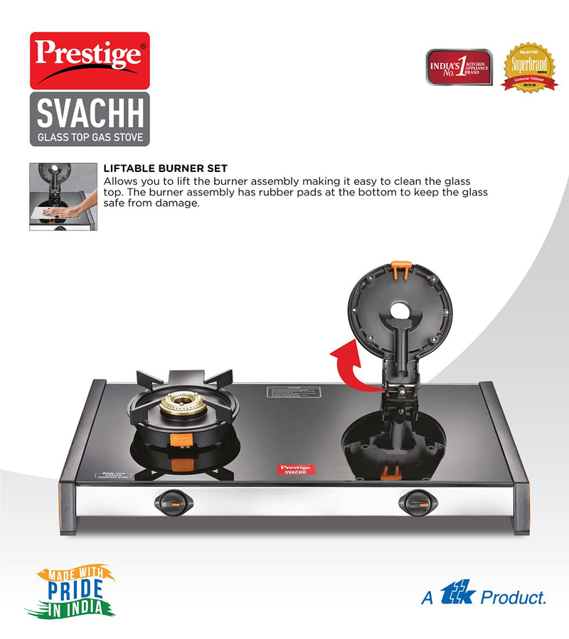 Prestige Svachh GTSV-02 2 Burner Glass top LP Gas Stove with Liftable Burner Set - 40368 - 5