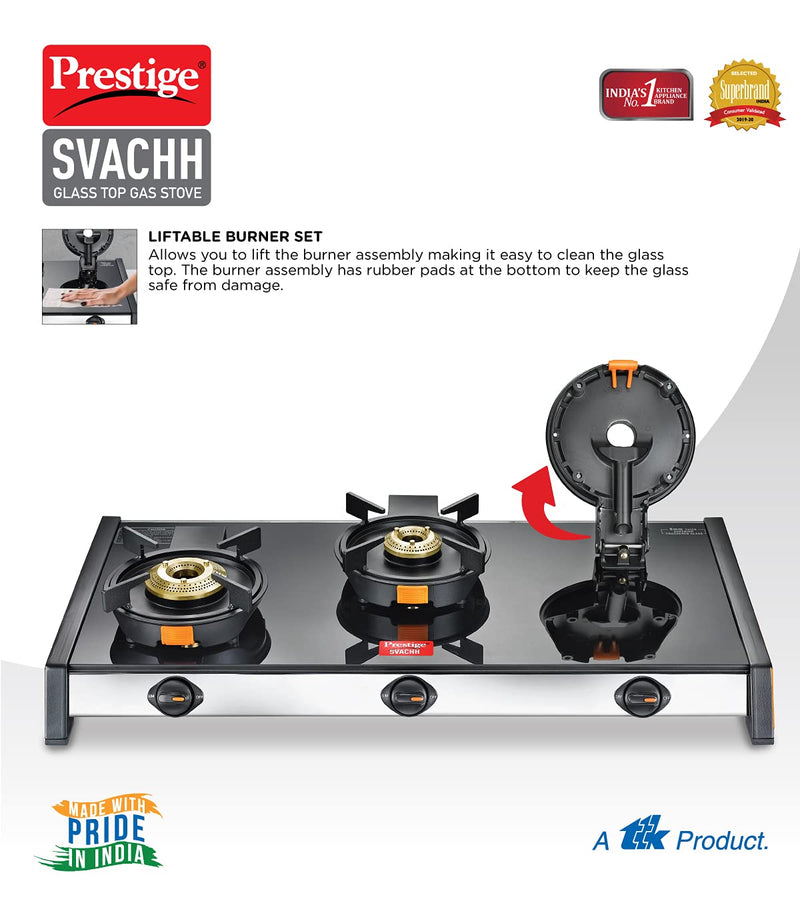 Prestige Svachh GTSV-03 3 Burner Glass top LP Gas Stove with Liftable Burner Set - 40369 - 5