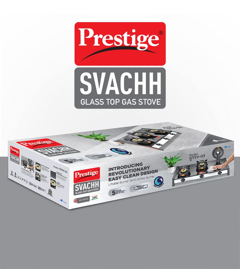 Prestige Svachh GTSV-03 3 Burner Glass top LP Gas Stove with Liftable Burner Set - 40369 - 6