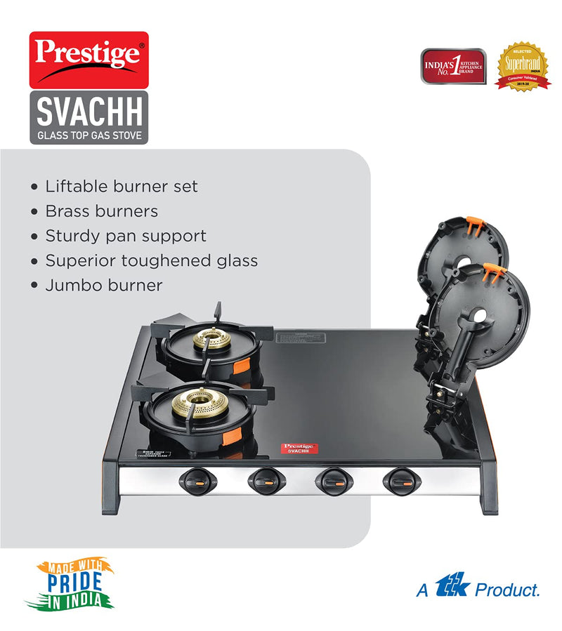 Prestige Svachh GTSV-04 4 Burner Glass top LP Gas Stove with Liftable Burner Set - 40370 - 3