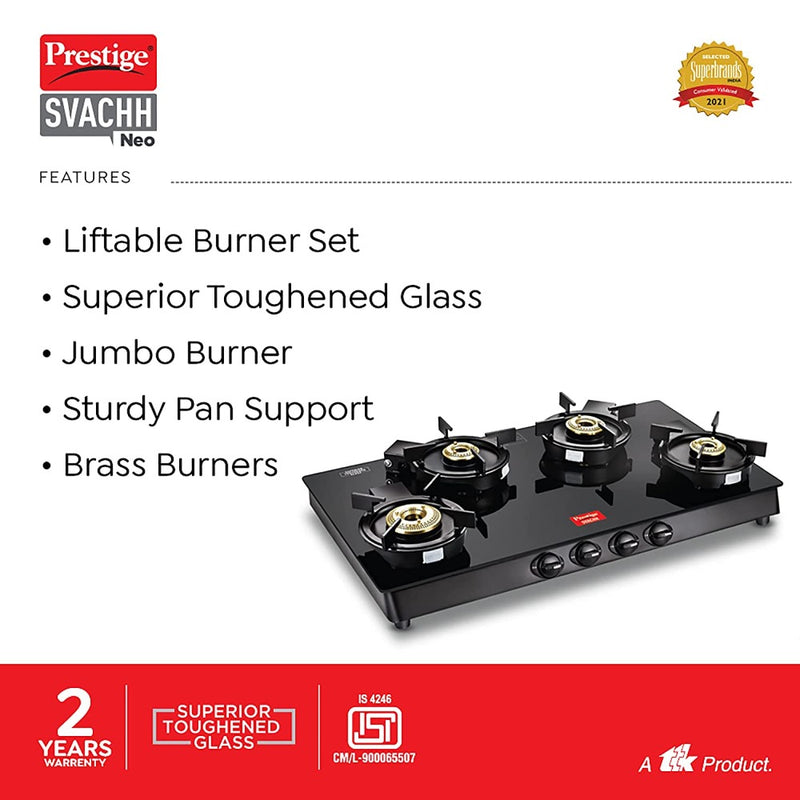Prestige Svachh Neo Toughened Glass Top Gas Stove with 4 Liftable Burners - 3