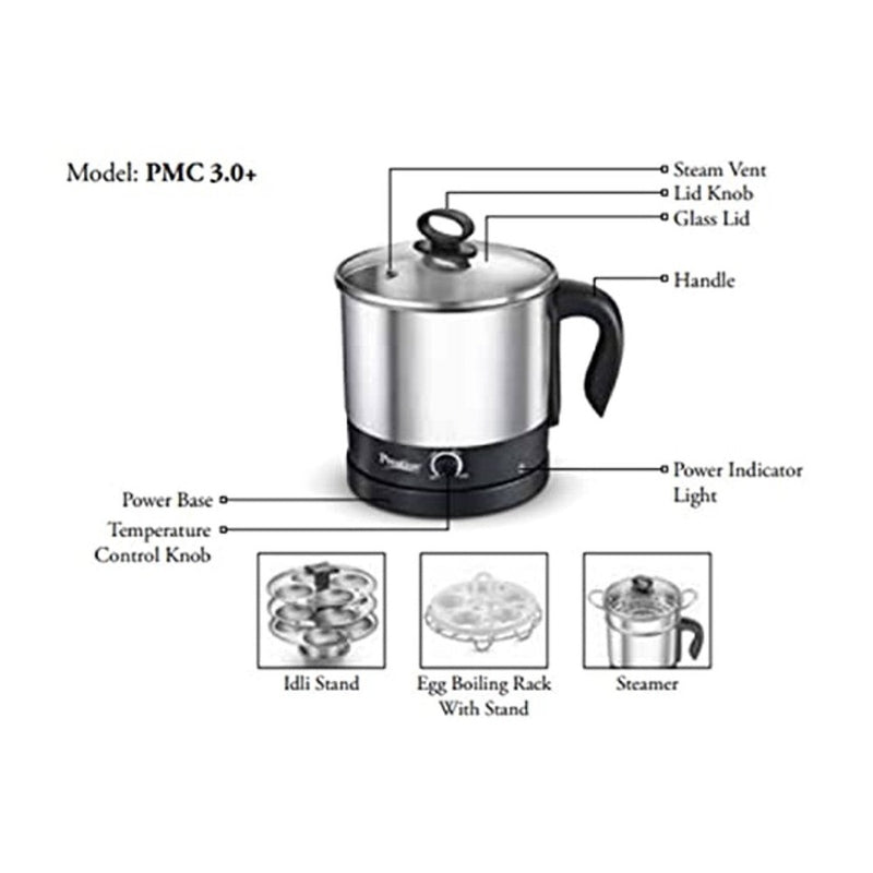 Prestige PMC 3.0 Plus 600 Watt 1.5 Litre Multi Cooker with Idli Stand with 3 Plates | Egg Boiling Rack with Stand | Steamer - 9
