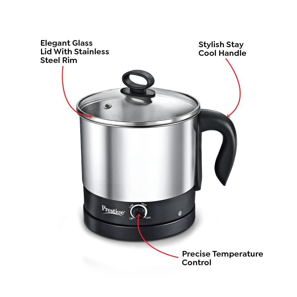 Prestige PMC Plus 600 Watt Litre Multi Cooker with Idli Stand with Plates Egg Boiling Rack with Stand Steamer Silver Black