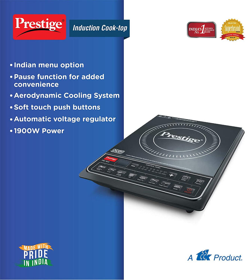 Prestige PIC 16.0+ 1900 - Watt Induction Cooktop with Push button (Black)