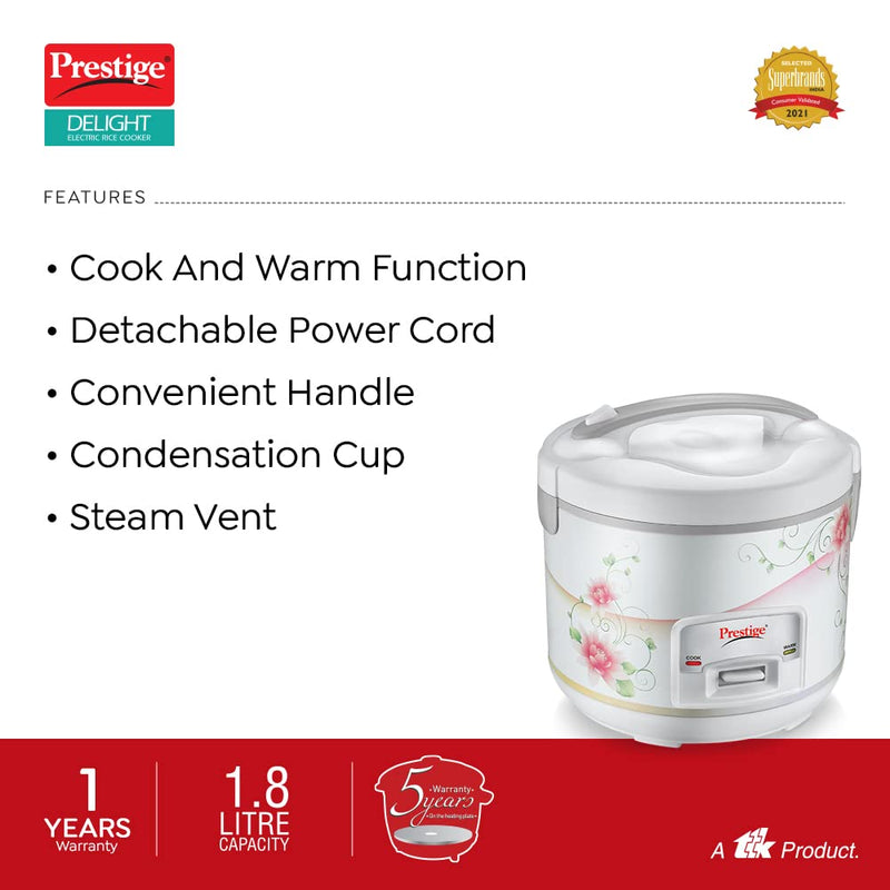 Prestige Delight PRCK 1.8 Litre Electric Rice Cooker with Detachable Power Cord - 3