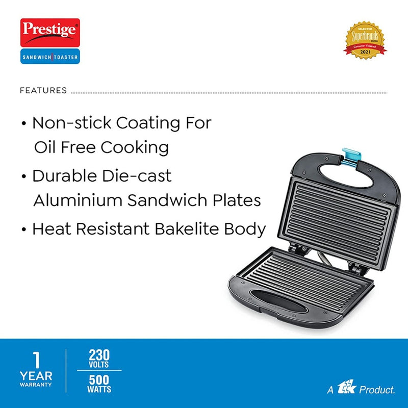 Prestige Designer PGMFB (D) 800 Watts Sandwich Maker with Fixed Sandwich Grill Plates - 4
